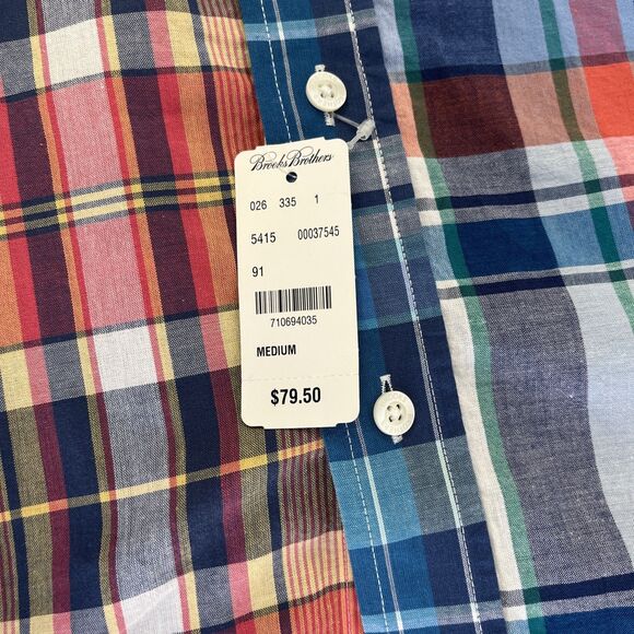 New Mens Brooks Brothers Madison Short Sleeve Button Down Shirt Size M NWT Plaid - Picture 6 of 8